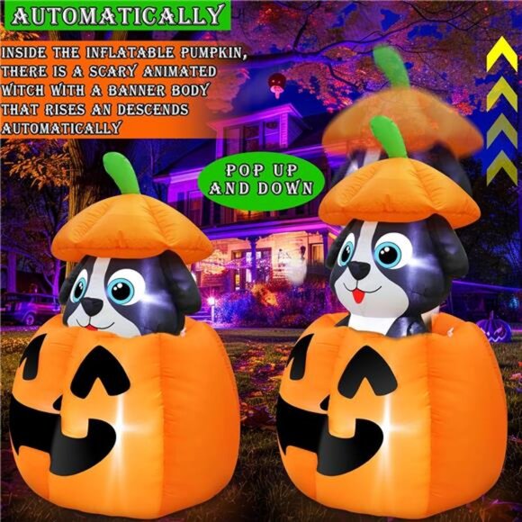 5 FT Halloween Inflatables Animated Dog On Pumpkin Outdoor Decorations Blow Up - Picture 4 of 7
